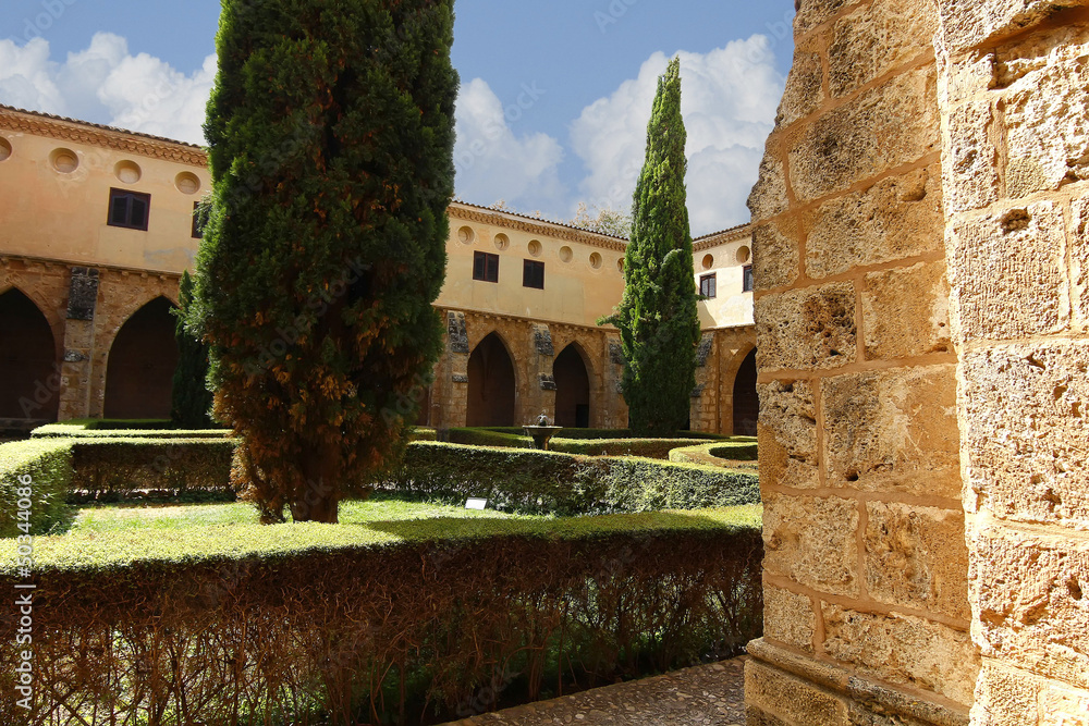 Courtyard of the famous Monasterio de Piedra year 1194 in Nuéva