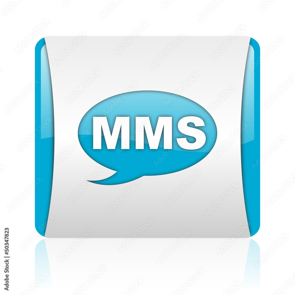 mms blue and white square web glossy icon