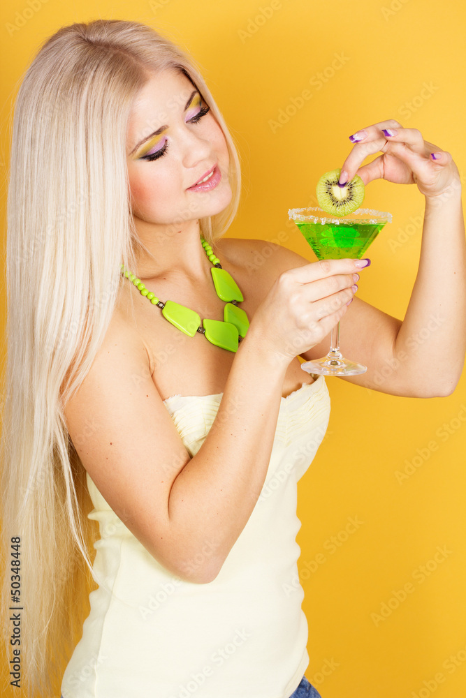 Sexy blonde girl with green cocktail Sexy blonde girl with green cocktail