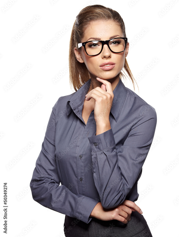 Portrait of smiling business woman, isolated on white background