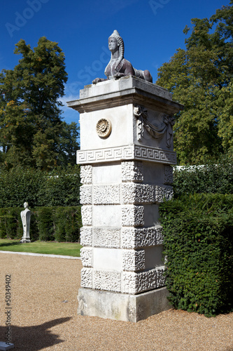 Sphinx on a gate post at in Chiswick House Gardens, London photo