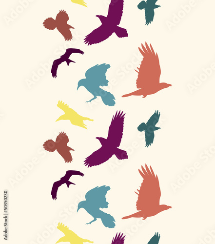 Colourful birds silhouettes vertical seamless pattern