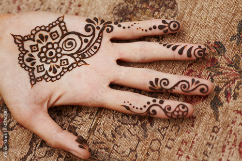 The Indian pattern is drawn a girl. Mehandi