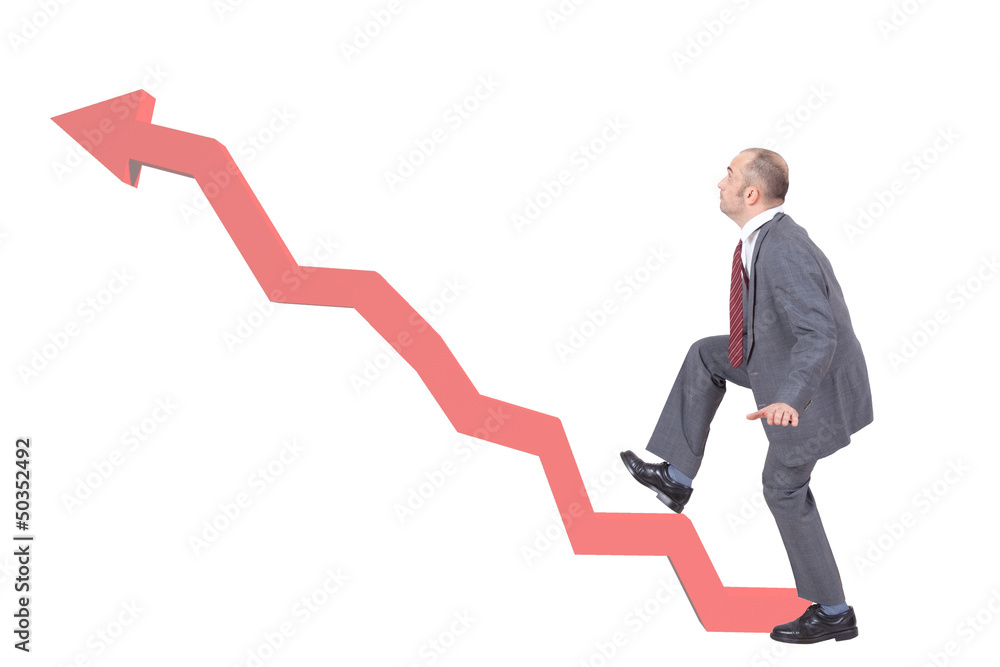businessman walking on the graph arrow businessman walking on the graph arrow