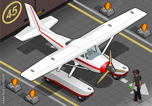 Isometric Landed Seaplane Out of Hangar