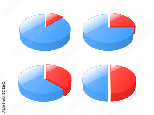 Set of 3d exploded pie charts. Vector illustration