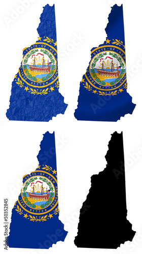 US New Hampshire state flag over map collage