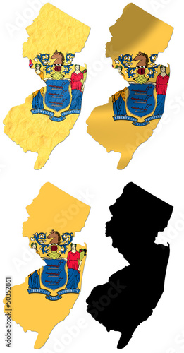 US New Jersey state flag over map collage