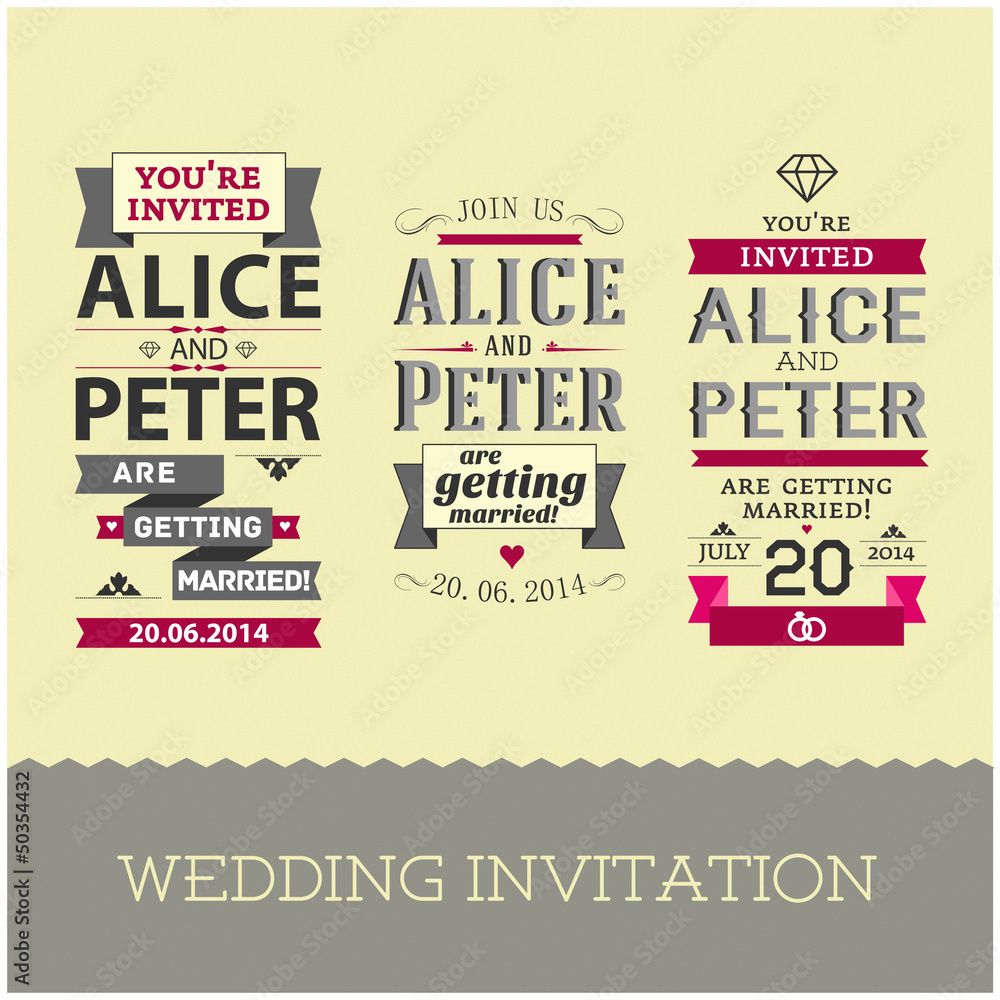 Set of wedding stamps invitations