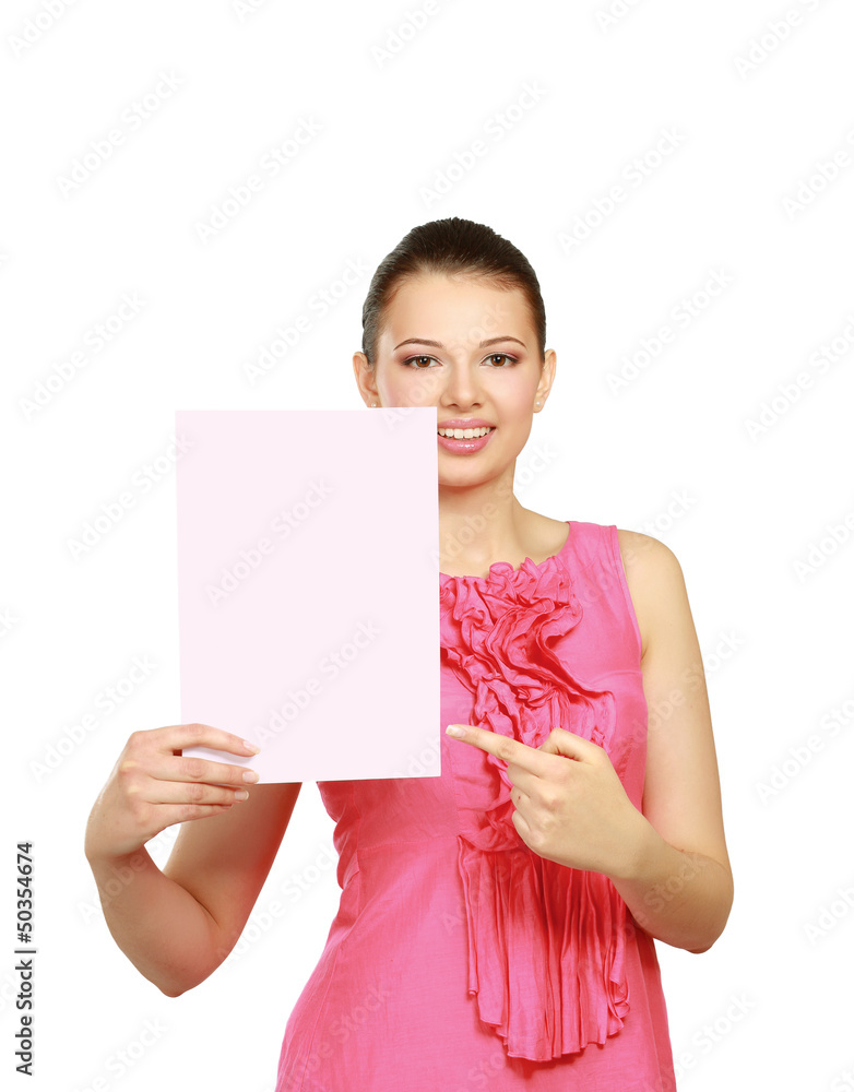 Beautiful woman holding a banner Beautiful woman holding a banner