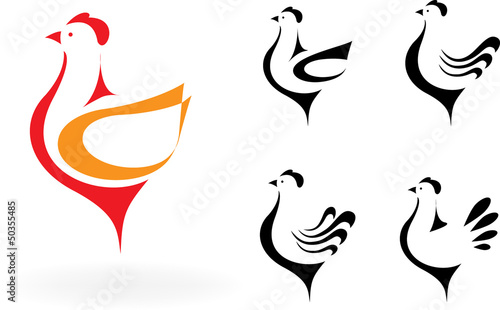 stylized cocks on the white background