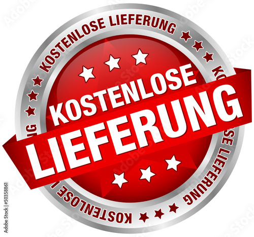 Button Banner "Kostenlose Lieferung" rot/silber