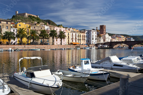 View of Bosa and fort from the river, Sardinia, Italy photo