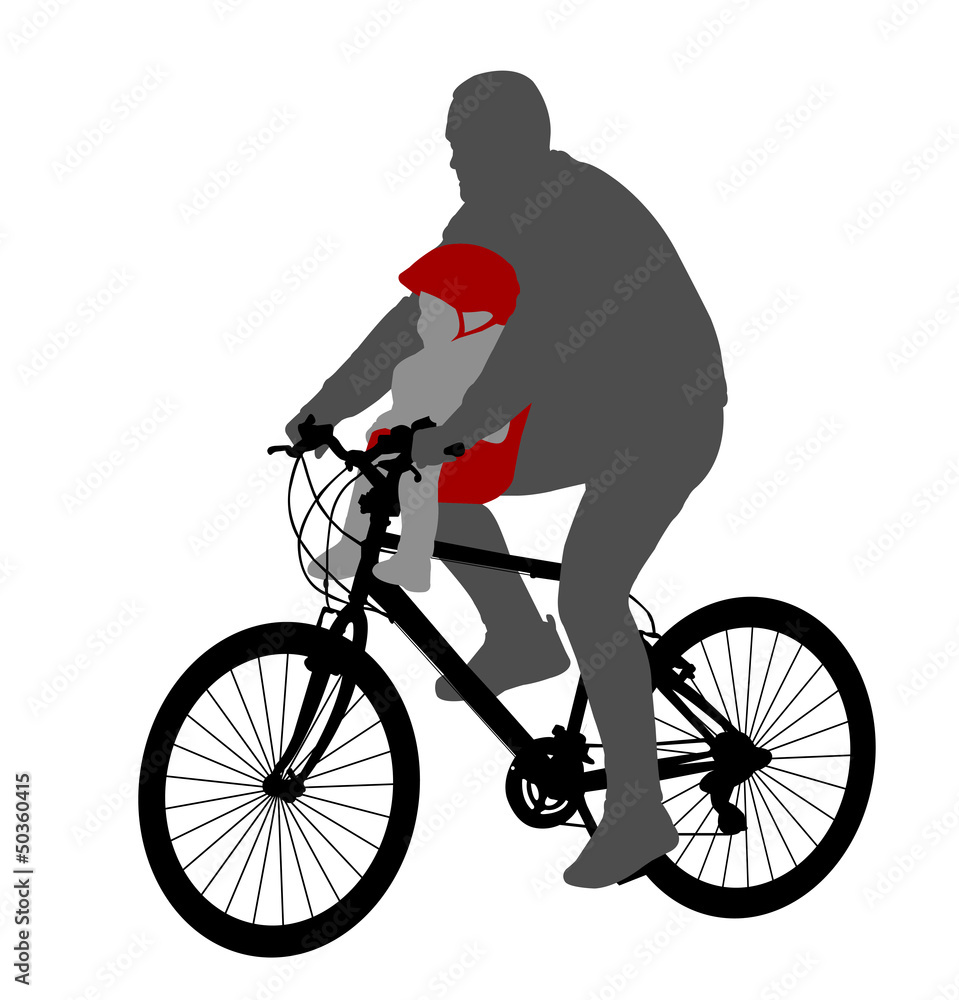 Obraz premium bicyclist with baby in bicycle chair