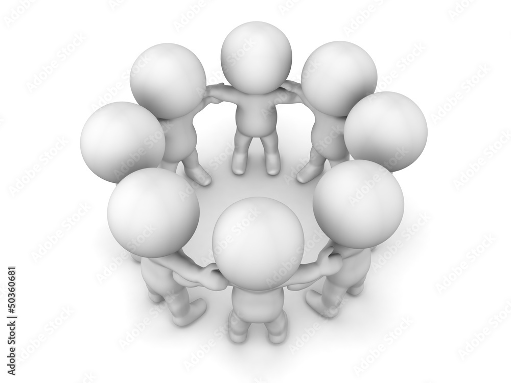 3D Men holding hands in circle teamwork concept 3D Men holding hands in circle teamwork concept