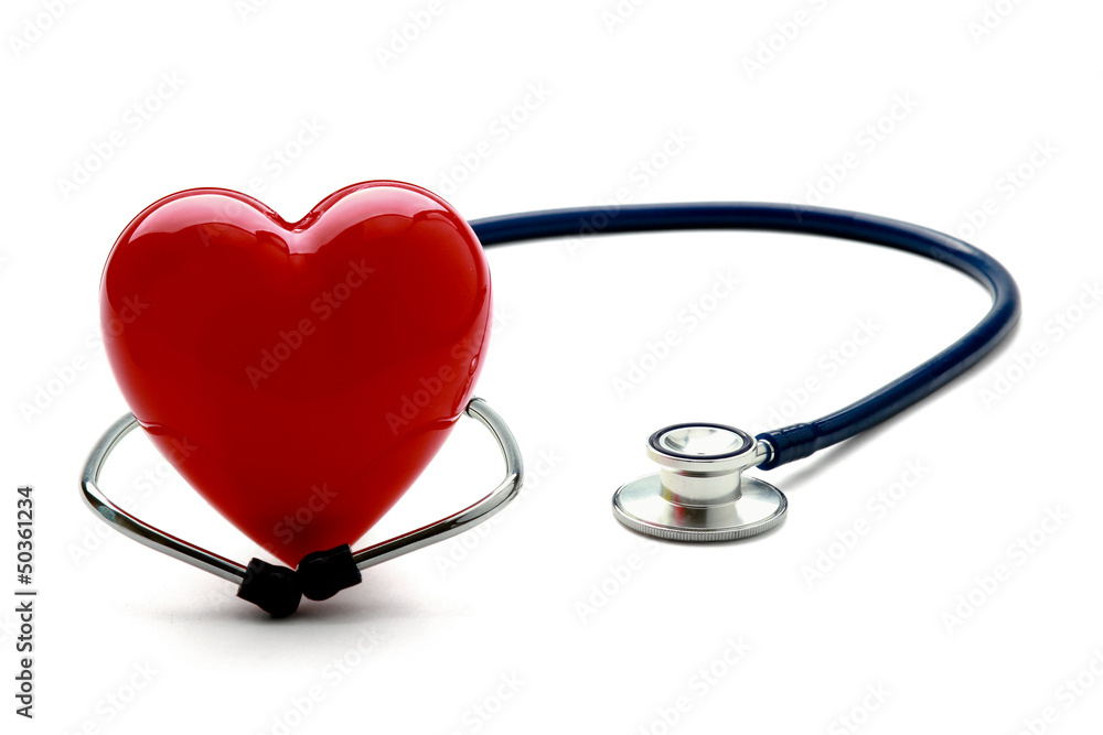 A heart with a stethoscope, isolated on white background A heart with a stethoscope, isolated on white background