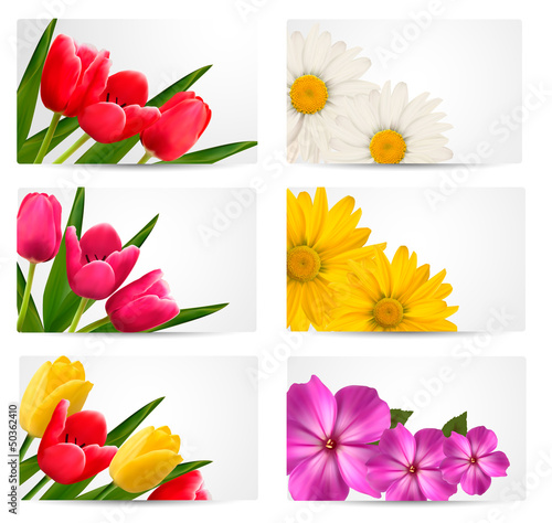 Fototapeta Naklejka Na Ścianę i Meble -  Big set of banners with spring and summer flowers. Vector illust