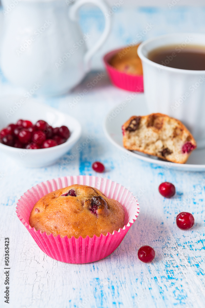 Muffin with cranberries. Selective focus Muffin with cranberries. Selective focus