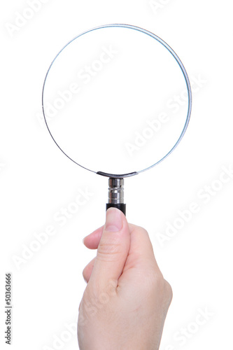 people hand holding classic magnifying glass