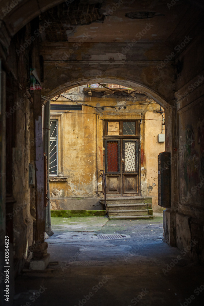 Old dark gateway in Odessa, Ukraine