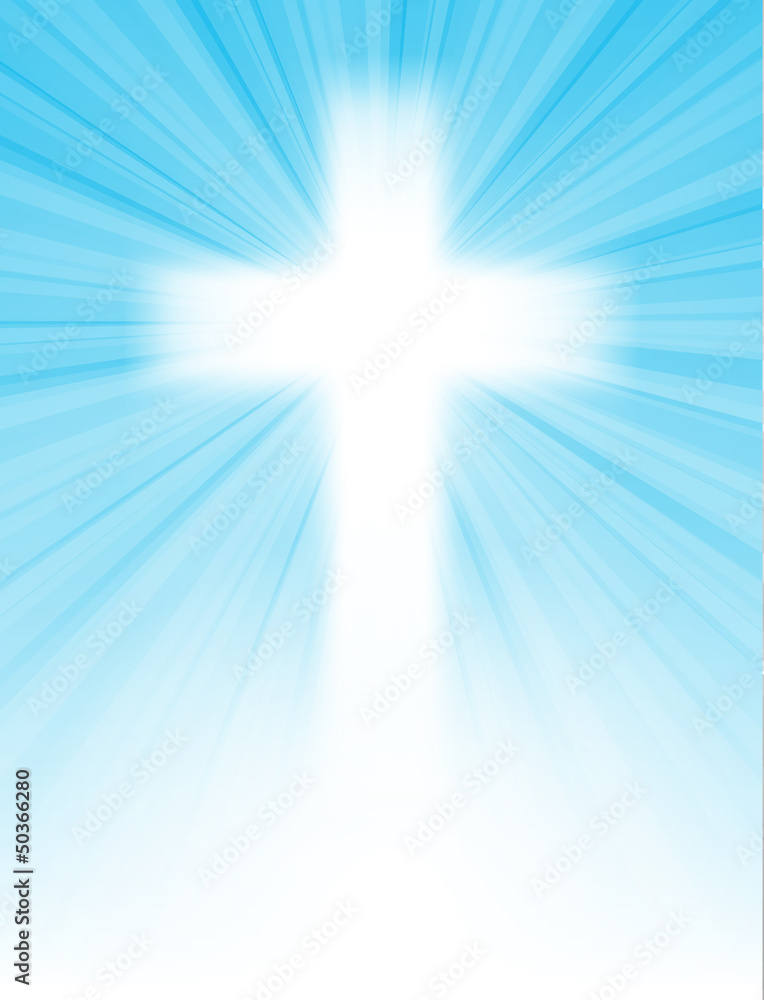 Naklejka premium cross on blue sky, with sun rays