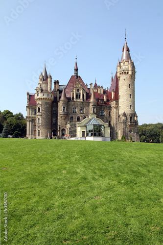 Castle in a sunny day, Castle Moszna, Poland.