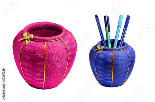 Pottery in colorful for pen and pencil box photo