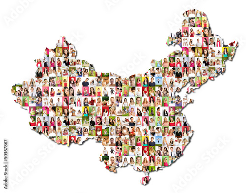 Sticker Portraits of a lot of people - map of china