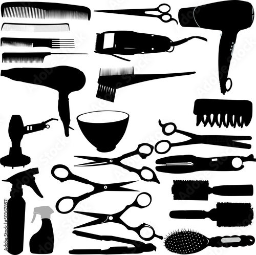 Hairdressing related symbols - vector