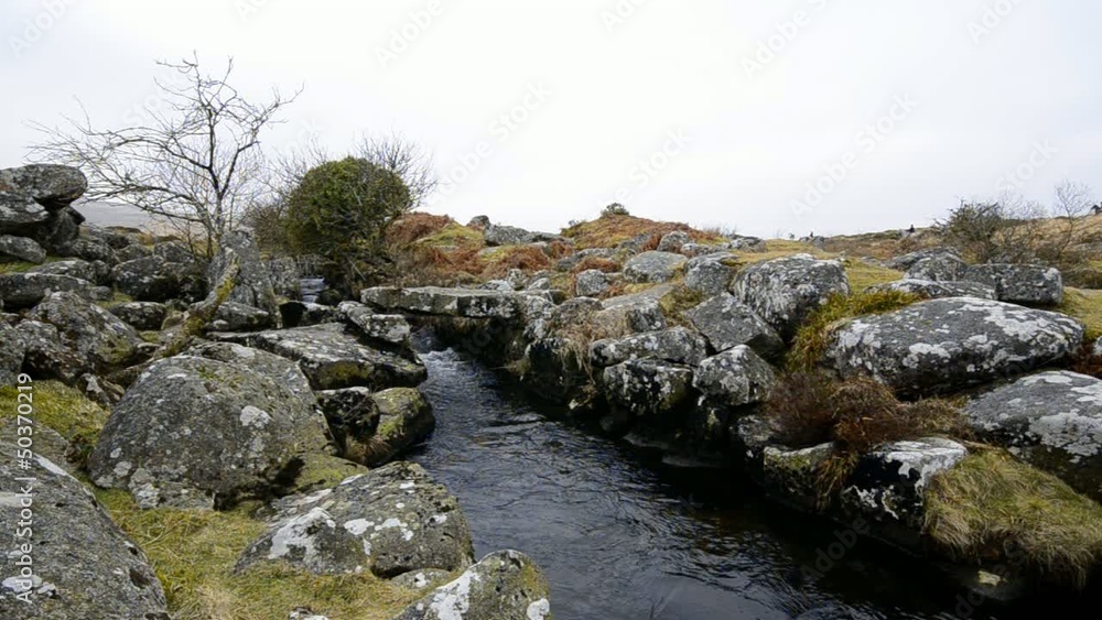 Walla Brook, Dartmoor, babbling stream, bridge & horse riders Walla Brook, Dartmoor, babbling stream, bridge & horse riders