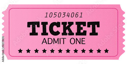 Pink cinema retro admit one ticket isolated on white