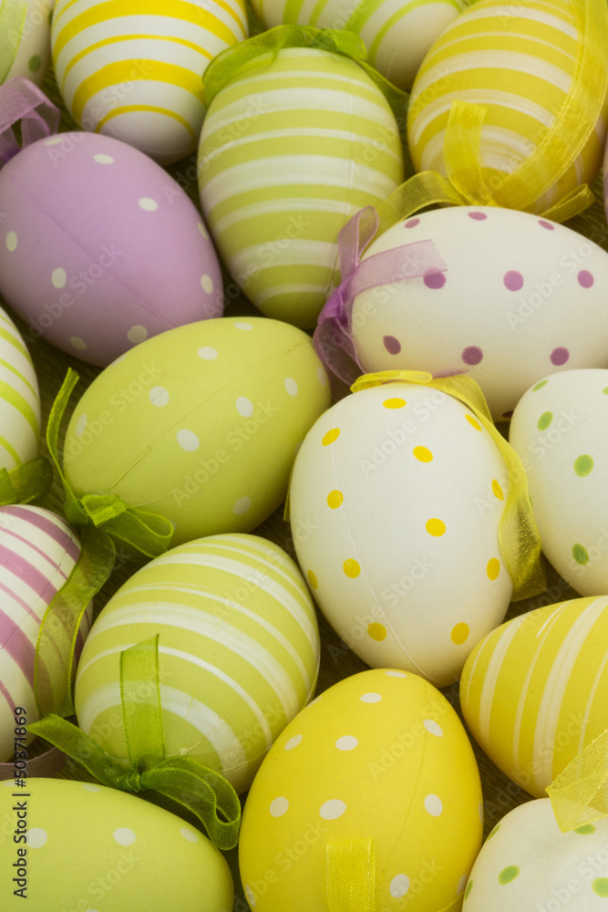 Many colourful easter eggs