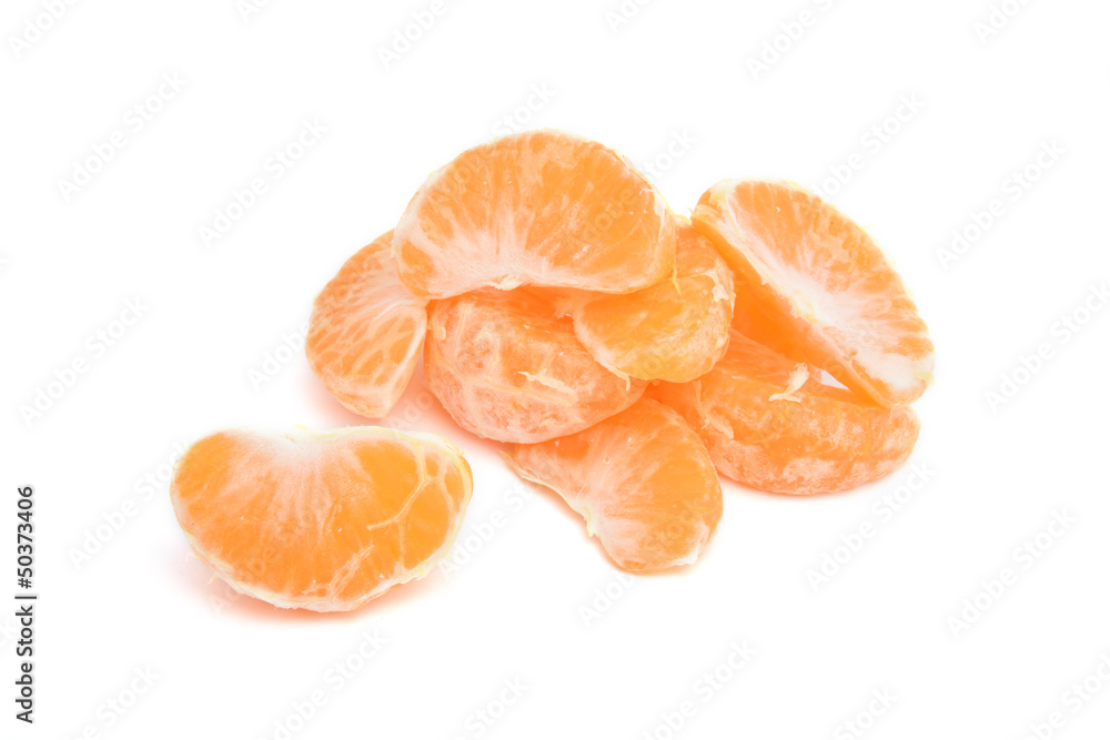 slices of tangerine, isolated on white background