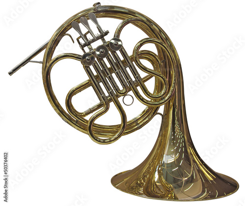 Gold French Horn isolated on white background