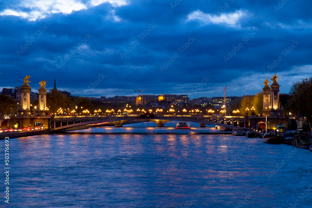 Bridge of Alexandre III at night,  Paris, France