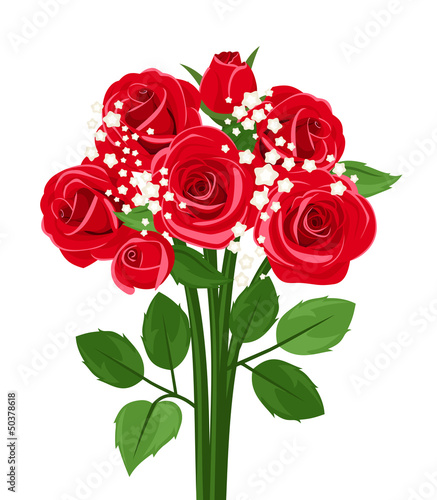 Bouquet of red roses. Vector illustration.