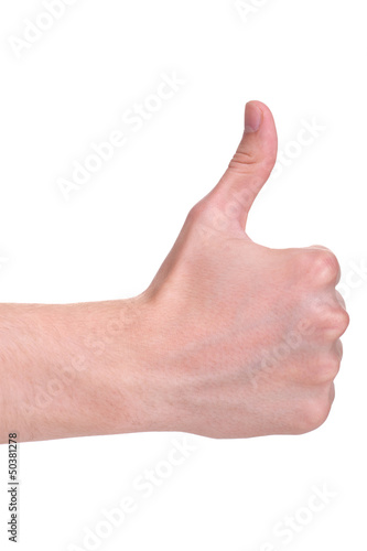 adult man hand thumb up, isolated on white