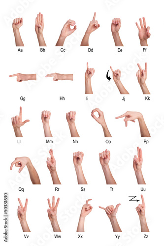 hands demonstrating sign language of the alphabet photo