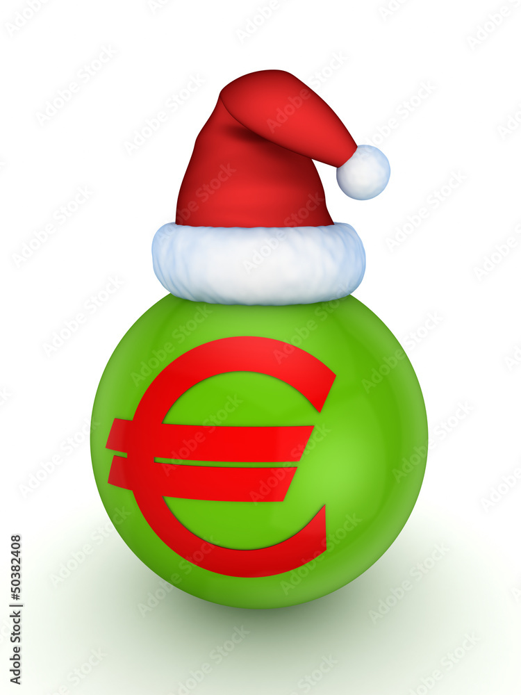 Green sphere with red symbol of euro. Green sphere with red symbol of euro.