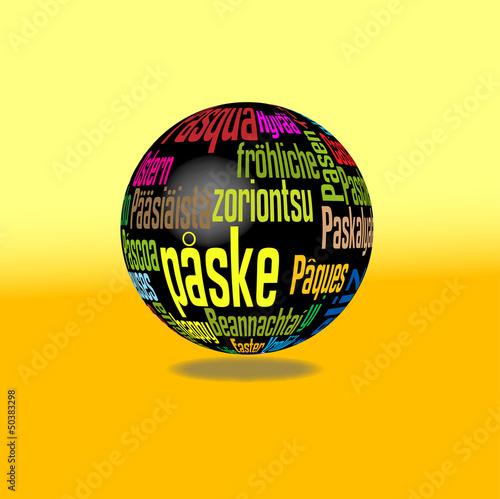 schwarze kugel mit ostergrüßen in verschiedenen sprachen