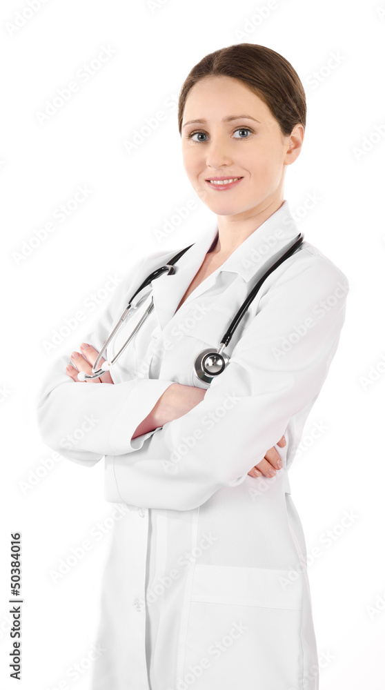 Smiling young doctor woman with a stethoscope isolated Smiling young doctor woman with a stethoscope isolated