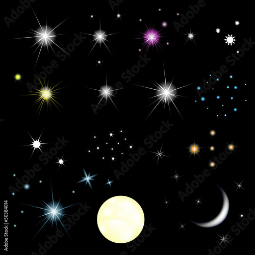 Set Of Stars And Moon