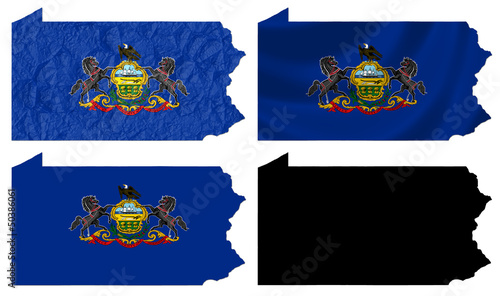 US Pennsylvania state flag over map collage