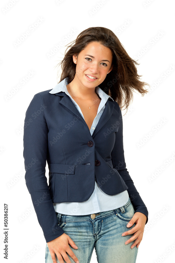 portrait of cute woman, isolated on white background portrait of cute woman, isolated on white background
