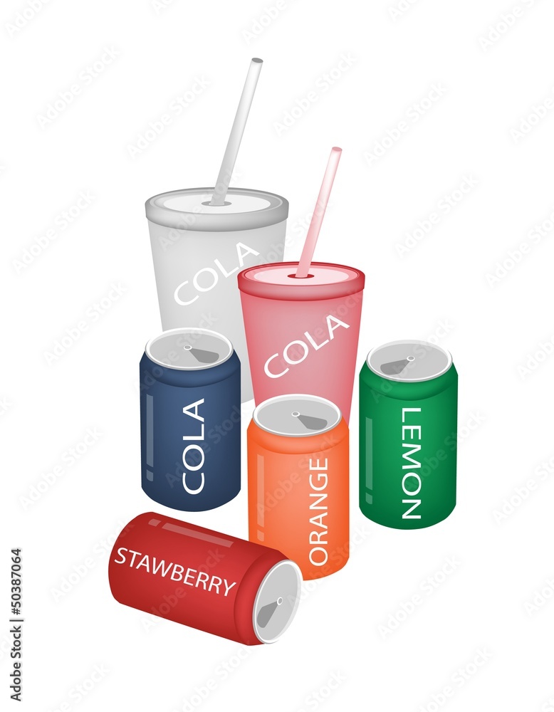 Set of Refreshing Soda Drinks in Various Packaging