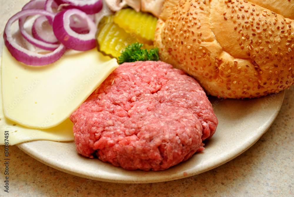 Close-Up of Cheeseburger Ingredients