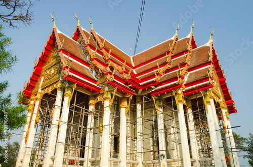 beautiful thai temple during repairing photo