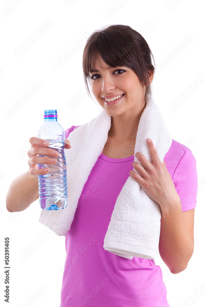 Young caucasian woman holding a bottle of water Young caucasian woman holding a bottle of water