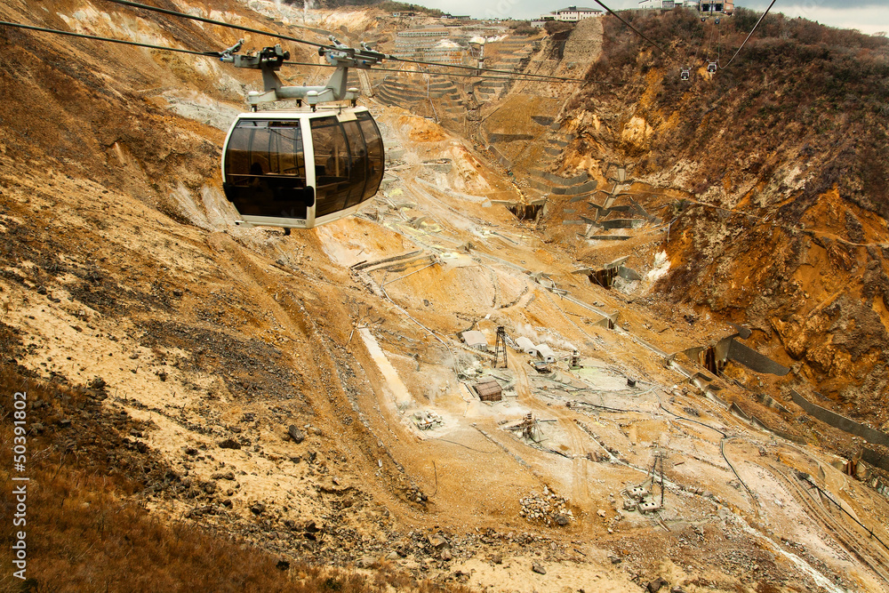 Naklejka premium Cable car to Owakudani