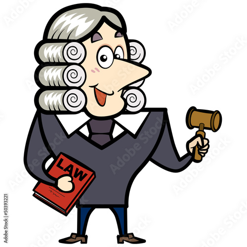 Cartoon Judge with a Gavel and Law Book